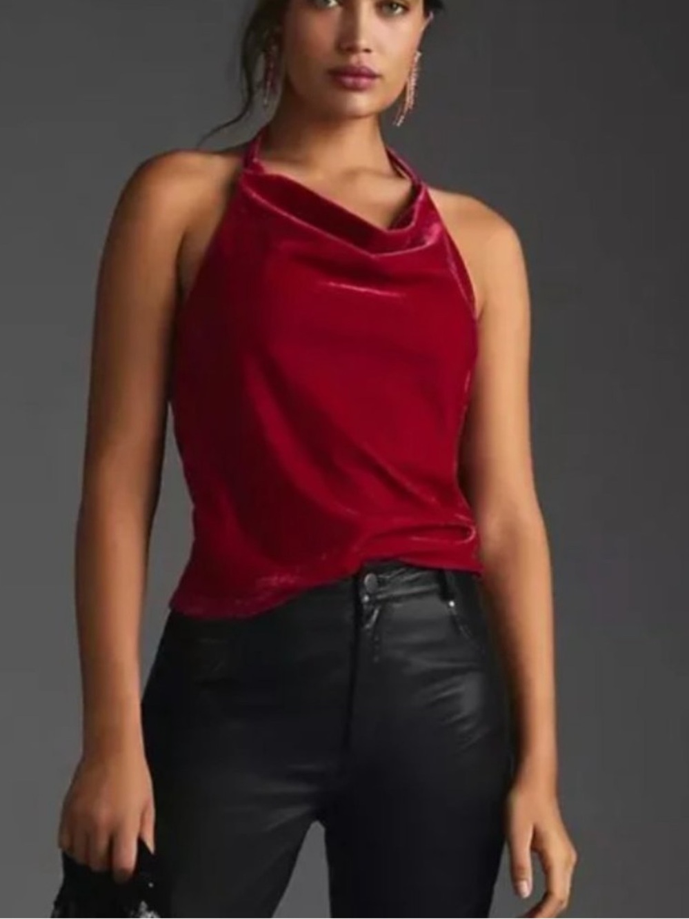 Anthropologie Red Velvet Halter Cowl Top Sleeveless Velour XS Top NWT